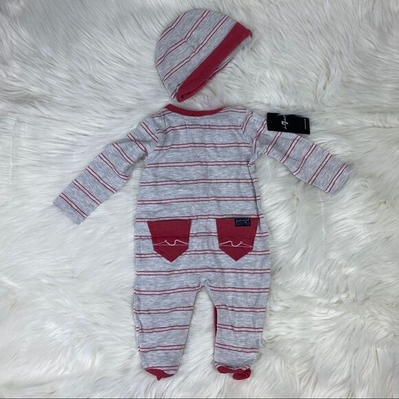 7 For All Mankind Striped Footie & Hat Set - Picture 3 of 4